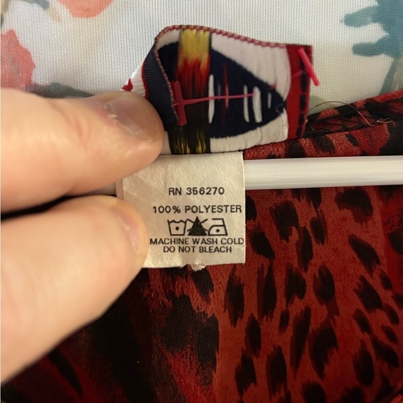 Vintage Animal Print Red and Black Ruffled Bell Sleeve Blouse - Picture 7 of 12